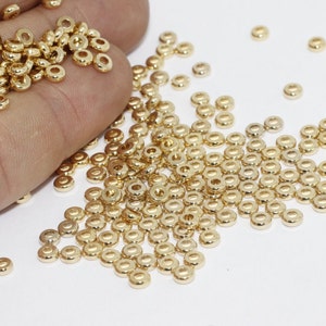 4mm 24K Shiny Gold Spacer Beads, Gold Spacers, Rondelle Beads, Round Brass Beads, Connector Beads, Gold Plated Findings, RS, BRT651