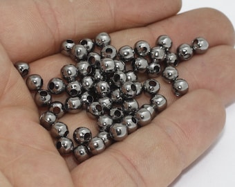 50 Pcs 5mm Gunmetal Beads, Spacer Beads, Hollow Beads, Tiny Beads, Bracelet Beads, Ball Beads, Gunmetal Plated Findings, IG, FRY112