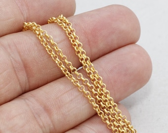 2mm Shiny Gold Plated Brass Rolo Chain, Soldered Links, Jewelry Making Supplies, TIC, BXB67