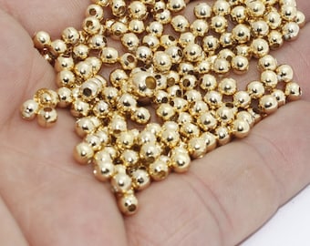 100 Pcs 4mm 24k Shiny Gold Beads, Spacer Beads, Beads, Tiny Round Beads, Bracelet Beads, Ball Beads, Gold Plated Findings, IK, BXB332