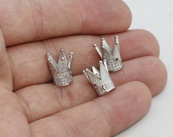 7x11mm Rhodium Plated Beads, Crown Charms, Micro Pave Beads, CZ Crown Charms, Micro Pave Bracelet Beads, Silver Charms, CKT, ZRCN272