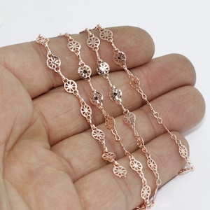 Correntes de filigrana de ouro rosa de 3,3 pés, 5 x 7 mm, correntes soldadas, correntes de barra, corrente de pulseira, corrente de moeda de ouro, correntes banhadas a ouro rosa, SFC, BXB39