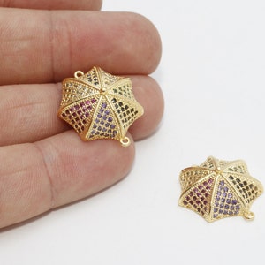 20x22mm 24k Shiny Gold Umbrella Charms, Colorful Umbrella Charms, Micro Pave Charms, Cubic Zirconia Umbrella, CZ Bracelet Charms, ZRCN321