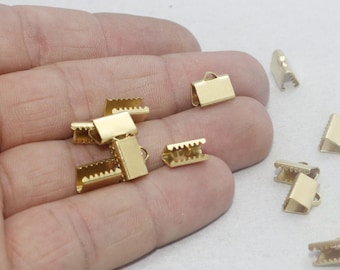 9mm rauwe Brass lint plooien, snoer einde, bevestigingsmiddelen Clasp, Crimp slotjes, lint klauwen, eindkap, ruwe Brass bevindingen, FP, SOM182
