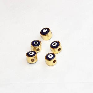 5mm 24k Shiny Gold Evil Eye Perlen, Enamel Evil Eye Charms, Armband Connector, Evil Eye Armband, Evil Eye Spacer Perlen, Charms, EB, ZRCN650