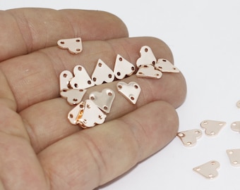 20 Pcs Rose Gold Plated Heart Charms, 9x10mm , 3 holes Heart, Heart Coins, Stamp , Personalized , RD, ROSE451