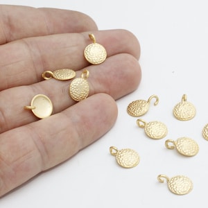 5 Pcs 9x13mm 24k Matt Gold Coins, Hammered Disc, Disc Charm, Round Pendant, Gold Plated Charms, Gold Plated Findings, Charms, MTE2