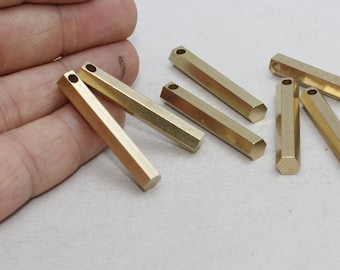 Raw Brass Hexagon Bar Pendant, 6x38mm, HBP, TBP3