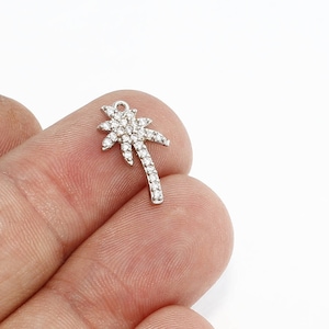 8x15mm Silver Plated Charms, Pave Palm Tree, CZ Charms, Palm Tree Pendant, Silver Charm, CZ Pendant, Charms, Micro Pave Charm, FLT, ZRCN660