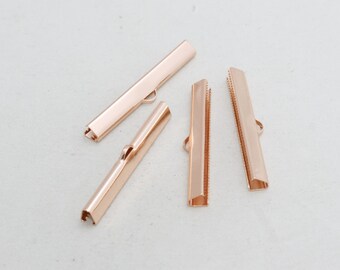 10 Pcs 50mm Rose Gold Ribbon Crimp , Cord End, Fastaners Clasp, srsro , ROSE330