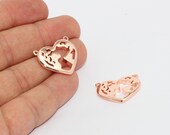 21x24mm Rose Gold Charms, World Map Charm, Bracelet Charm, Rose Gold Heart Charm, World Charms, Wanderlust Charm, Traveler Pendant, MTE1198