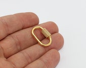 16x23mm 24k Shiny Gold Oval Screw Clasp , Cz Oval Screw Clasp , Oval Screw Clasp , Necklace Clasp , smr , MTE182
