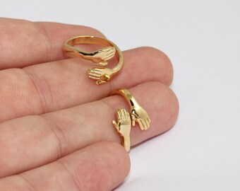 Silver Color Heart Love Hug Hands One Size Adjustable Ring Nice Jewelry G4G4