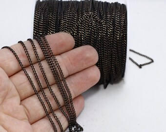 THE46 16,5 Feet Black Faceted Chains 2,2x3mm flat curb chains brass soldered chains