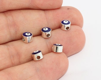 6mm Rhodium Plated Evil Eye Spacers 6mm Rhodium Plated Evil Eye Beads 5 Pcs in a Pack