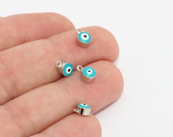 3 Rhodium Evil Eye Beads, Silver Plated Charms (5x8mm), EVE, MTE1087