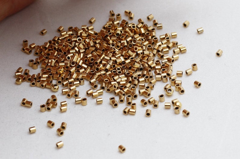 Jewelry Supplies Crimps BRT99 Crimp Tube Gold Plated Jewelry Findings 25 Pcs 2x2mm 24k Gold Plated Crimp Beads Small Crimp Tubes