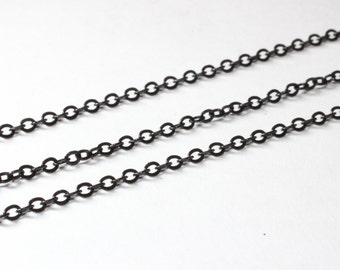 Black Plated Cable Chain, Dainty Necklace Chain, 16.5 Feet, OCC, BXB82-2