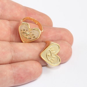 17-18mm 24k Shiny Gold Heart Rings, Gold Eye Rings, Statement Rings, Heart Shaped Rings, Women&#39;s Rings, Gold Plated Rings, MLS763