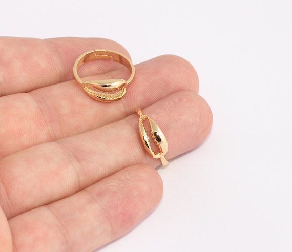 16-17mm 24k Anelli di conchiglia in oro lucido, impostazioni