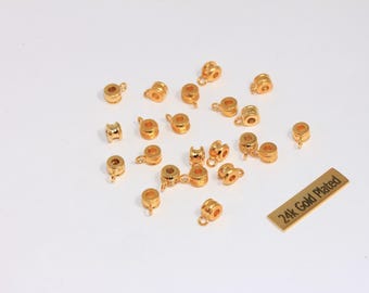5mm 24 Shiny Gold Pinch Bails, Pendant Bails, Gold Tube Pendant Holder, Tube Spacer Beads, Mini Wheel Beads, Gold Plated Findings, MTE1393