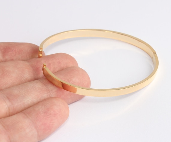 24K シャイニーゴールドブレスレットカフ、プレーンバングル