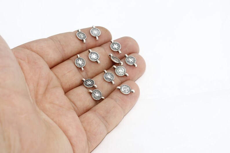 Coin Charms Bracelet Connector Two Hole Charms Ottoman Signature Coins 7x12mm Antique Silver Ottoman Coins AE108 Silver Plated Charms