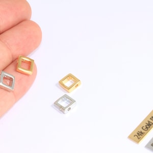 9x9mm 24k Shiny Gold Or Rhodium Plated Square Charms, Square Pendant, Geometric Charms, Outline Square Pendant, Jewelry Findings, XP40