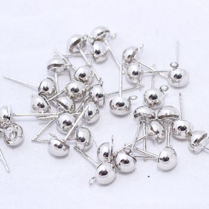 5 Pairs 6x16mm Stainless Steel Earring Posts, Silver Plated Ball Ear Pad, Silver Earring Settings, Stud Earring Posts, Jewelry Making, CMR26