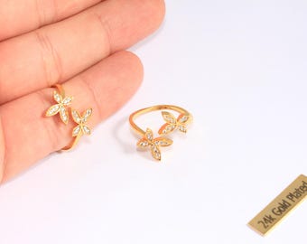 16-17mm 24k Shiny Gold Butterfly Ring, Micro Pave Butterfly Rings, CZ White Stone Rings, Stacking Butterfly Rings, CZ Women's Rings, MTE1165