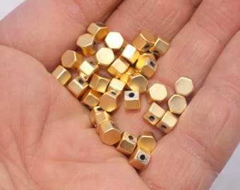 20 Pcs 24k Matte Gold Hexagon Beads, Solid Brass Spacers, BRT63