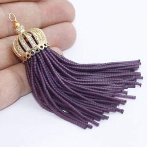 20x100mm Purple Afghan Tassels, Micro Pave Tassel End Caps, Perl Tassel With CZ Cap, Large Tassels, Long Heishi Beads Tassels, LTZ, AFG127