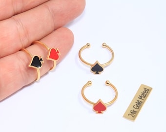 17mm 24k Shiny Gold Playing Card Rings, Optional Enamel Color Spade Symbol Ring, Stacking Rings, Women's Rings, Gold Plated Ring, CHK412-1