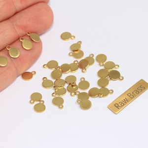 6mm Raw Brass Coin Charms, Stamping Disc, Round Charms, Connector Charms, Mini Personalized Disc Beads, Raw Brass Findings, SOM270