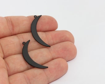 13x40mm Nero Plated Moon Charms, Crescent Moon Charms, Moon Collana, Luna ciondolo, Ciondoli a sospensione, Risultati placcati neri, MX, ETS122