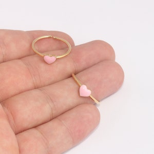 18-19mm 24k Shiny Gold Heart Rings, Pink Enamel Heart Ring, Adjustable Ring, Stacking Heart Rings, Women's Rings, Gold Plated Ring, SLM284