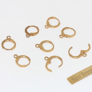Orecchini a leva in ottone grezzo da 12 x 15 mm, elementi a leva semplici, cerchi in ottone con passante, filo per orecchini, chiusure per orecchini in ottone grezzo, lbe, LER, CHK487
