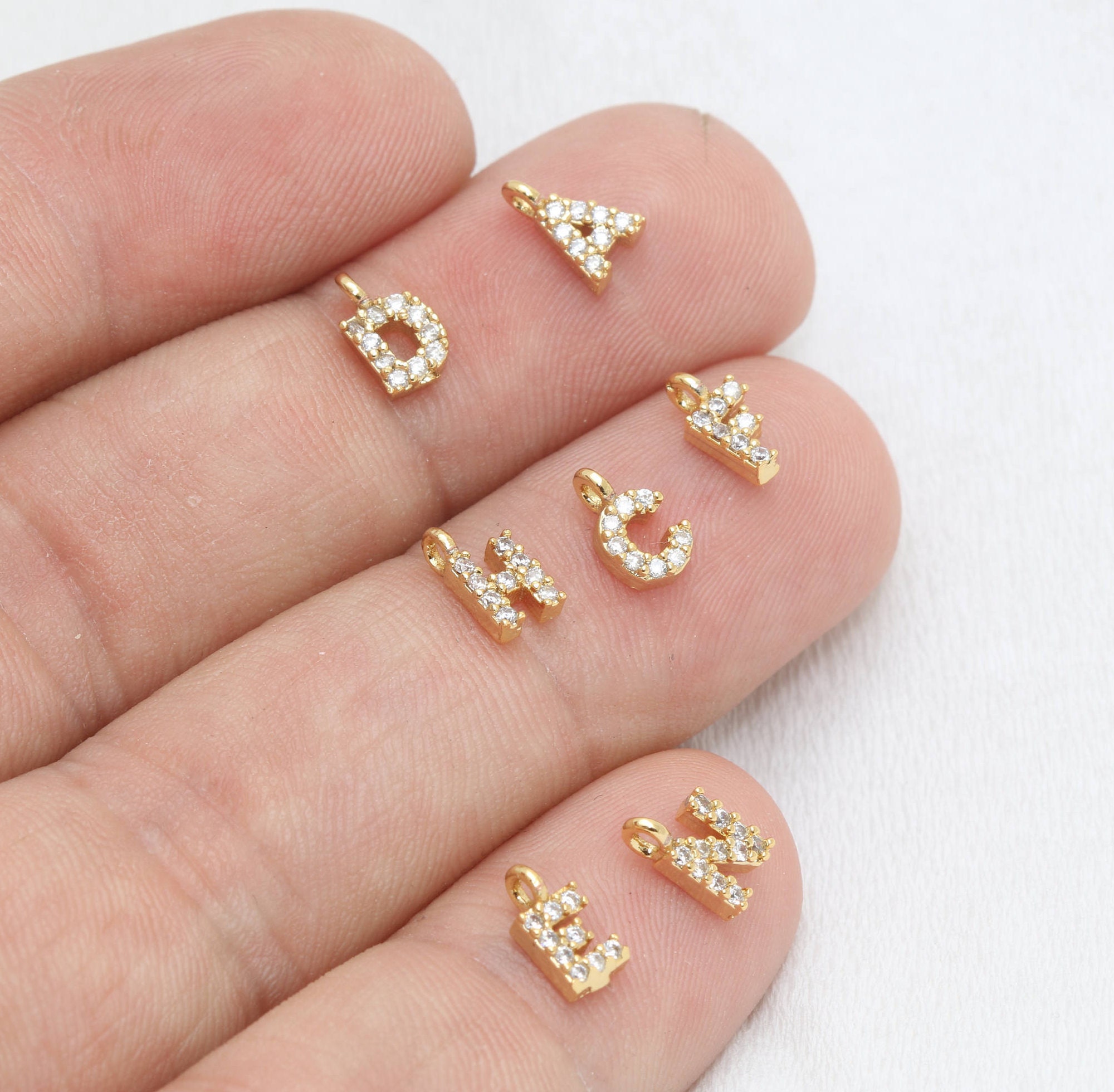 5x8mm 24k Shiny Gold Letters, Cubic Zirconia Letter Charms, Micro Pave ...