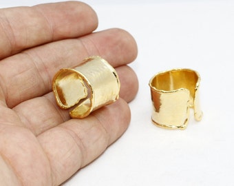 24k Gold Plated Adjustable Ring Setting - 18mm -Adjustable Ring - Hammered - Handmade , LA , BRT287