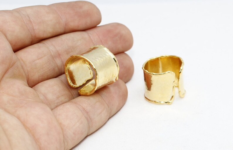 Hammered Ring BRT287 Wide Ring 5 Pcs 18mm Shiny Gold Ring Handcrafted Ring Gold Plated Findings Ring Settings Rings Adjustable Ring