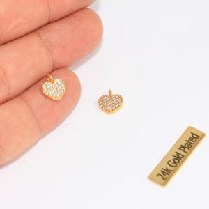 8mm 24k Shiny Gold CZ Heart Charms, Micro Pave White Stone Heart Charms, CZ Love Bracelet Charms, Gold Plated Findings, ZRCN308
