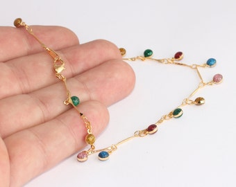 Chaîne de cheville ornée de perles 10 po. 18 carats, Bracelet de cheville Ready, Bracelets de cheville, Chaîne de cheville ornée de perles et de breloques, Bracelets plaqués or, CHK720-1