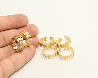 16-17mm Raw Brass Flower Rings, Brass Leaf Ring, Brass Laurel Ring, Leaves Ring, Raw Brass Adjustable Ring, Ring, LW, LA39