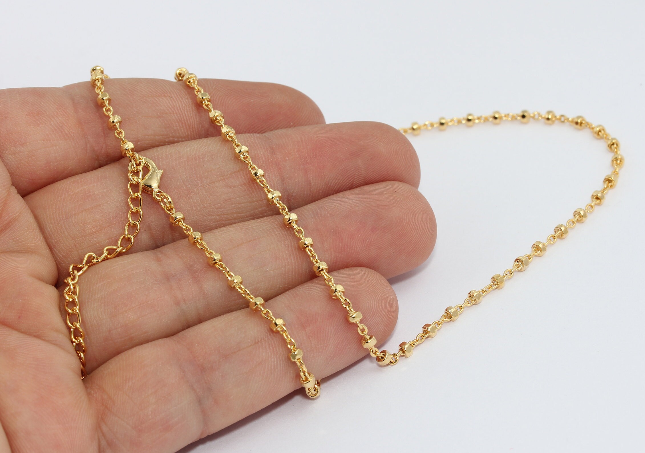 17 2 24k Shiny Gold Plated Cube Beaded Necklace Etsy