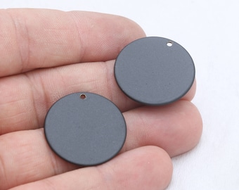 25mm Matte Black Plated Round Charm, Stamping Tag, PK, ETS192