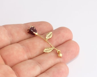 22x37mm 24k Shiny Gold Rose Pendant, Flower Charm, Gold Charm, Red Enamel Rose Flower Pendant, Necklace Charm, Gold Plated Findings, XP237