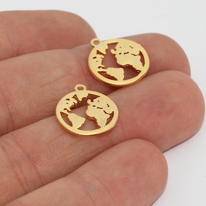 5 Pcs 15x16mm 24k Matt Gold World Map Pendant, Globe Pendant, Earth Pendant, World Map Charms, Traveler Pendant, Gold Plated Charms, BRT193