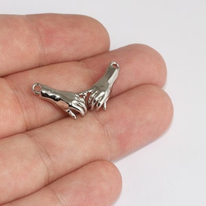 15x30mm Rhodium Plated Holding Hands Charms, Hand Beads, Love Pendants, Two Hands Pendant, Dainty Beads, Silver Plated Findings, MLS1080