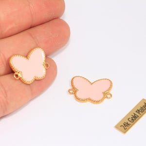 16x24mm 24k Shiny Gold Butterfly Charms, Pink Enamel Butterfly Necklace Pendant, Butterfly Connector Charms, Gold Plated Findings, CHK510-8
