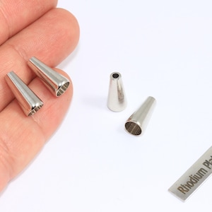 Rhodium Plated End Cap, Silver Cone Cap, Long End Cap, Tassel End Cap, Bead Caps, Jewelry Making, Silver Plated Findings, CHK508-7